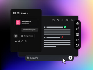 Separate window, allowing you and Ai Chat to collaborate on a project. Tool for help with writing and code. Web browser with Artificial intelligence chatting text on screen. Vector illustration
