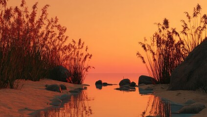 Golden sunset over a tranquil stream