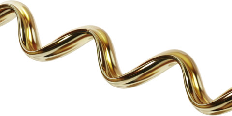 Flowing golden metal ribbon isolated on a transparent background abstract metallic