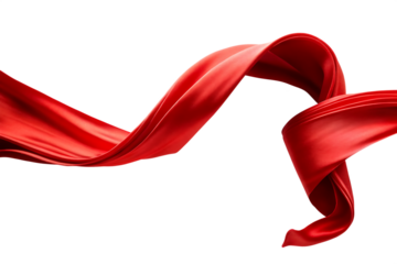 Flowing red silk ribbon abstract design isolated on a transparent background fabric