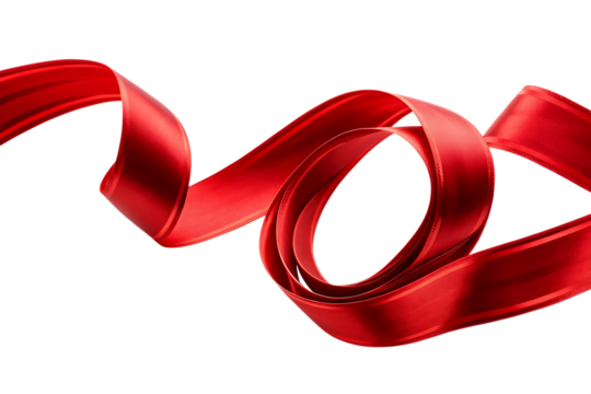 Flowing red fabric ribbon shape border isolated on a transparent background red ribbon