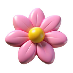 3d pink flower with yellow center isolated on transparent background