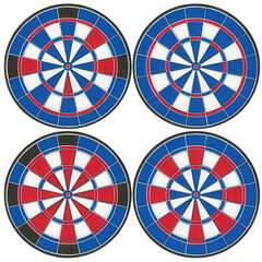 Four dartboard images, red, white, blue, black