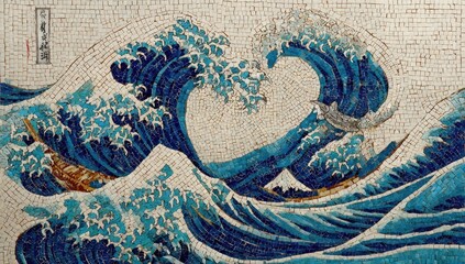 Mosaic artwork depicting crashing waves (1)