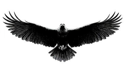Obraz premium Black - and - White Illustration of a Majestic Eagle with Outstretched Wings