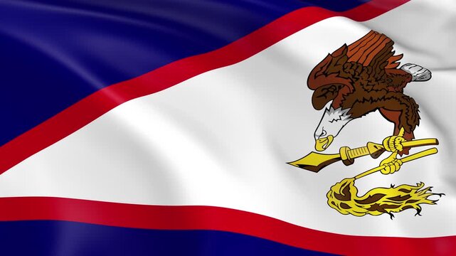 Photo realistic slow motion 4KHD flag of the American Samoa waving in the wind.  Seamless loop animation with highly detailed fabric texture in 4K resolution.
