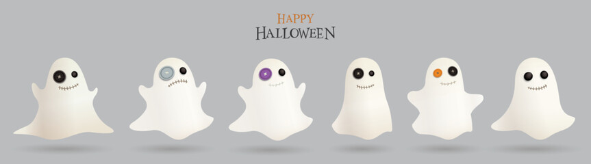 3D cute Halloween ghosts character isolated collection graphic illustration.
