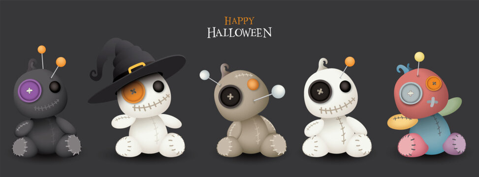 3D freaky Voodoo dolls isolated collection graphic illustration.