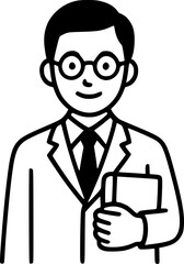 Male Teacher Icon – Line Vector with Glasses and Book
