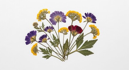 Pressed Flowers Bouquet Purple Yellow