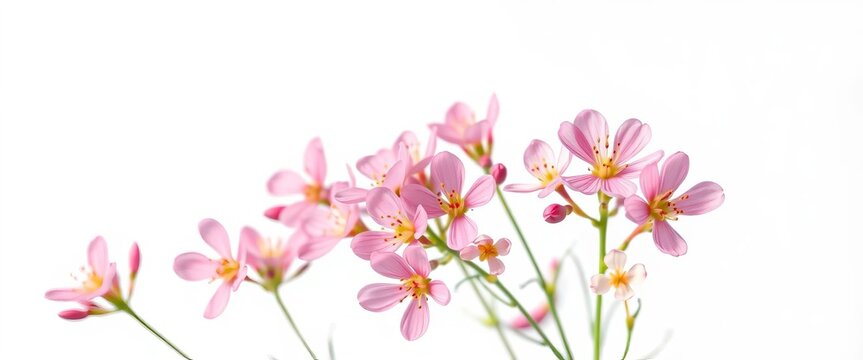 Delicate pink mountain centaury blossoms isolated on pure white background, pink, bloom