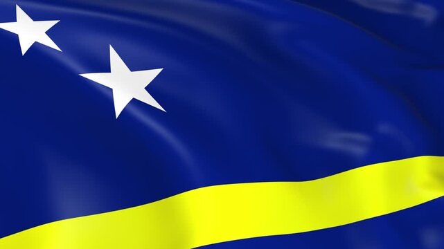 Photo realistic slow motion 4KHD flag of the Curacao waving in the wind.  Seamless loop animation with highly detailed fabric texture in 4K resolution.