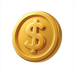 Golden dollar sign on a 3D gold coin, representing wealth and finance