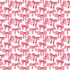 Pink Ribbon Seamless Pattern for Feminine Design, Cute Pink Bow Pattern for Gift Wrap and Fabric