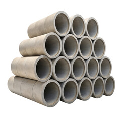Stack of concrete pipes isolated on transparent background