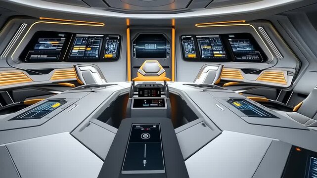 Futuristic spaceship command center showcasing advanced technology and sleek design