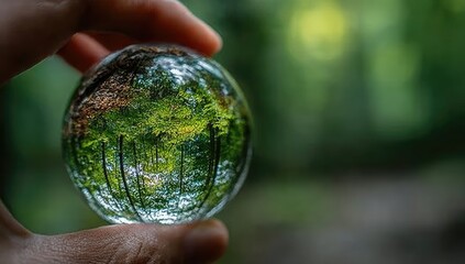 Crystal sphere reflecting forest scene