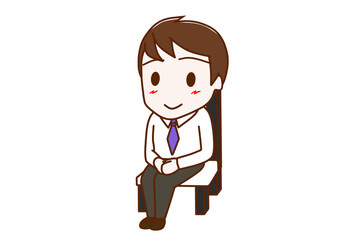 （全身斜め）椅子に笑顔で行儀よく座っている男性