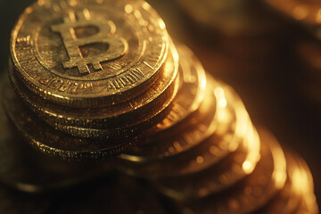 Golden cryptocurrency coins

