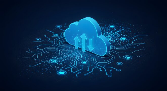 Multi-cloud system with arrows and circuit
