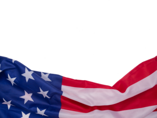 Partial view of the American flag with stars and stripes on a transparent background.