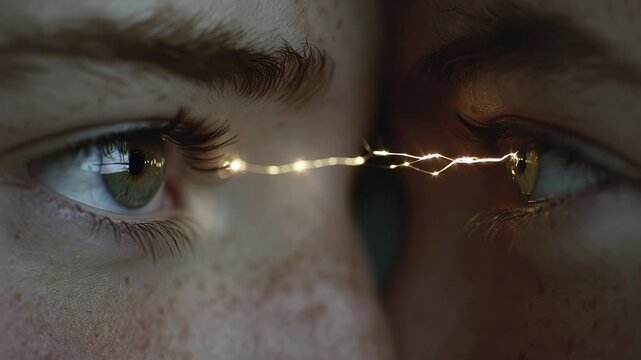 Two individuals gaze into each other's eyes, creating a moment charged with energy and feeling. A unique connection surfaces, illustrating profound emotion that binds them.