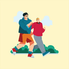 Morning Jogging with Partner