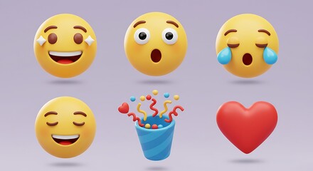 Naklejka premium A set of funny cartoon smiley faces with various expressions and emotions