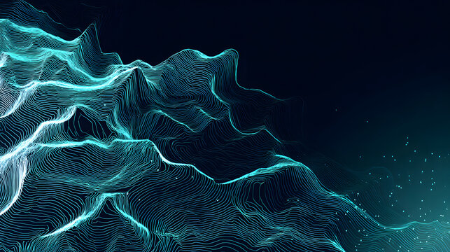 Abstract tech schematic with glowing white and cyan lines in a digital topographic style