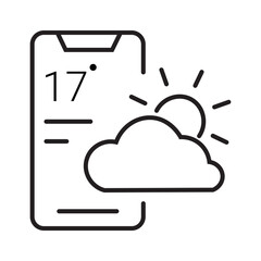 Single icon of weather app interface with symbols like sun and cloud in outline style, editable stroke vector illustration.