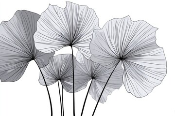 Fototapeta premium Elegant grayscale botanical design of large leaves.