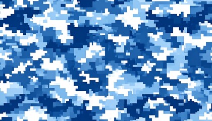 Fototapeta premium Abstract blue and white pixelated camouflage pattern