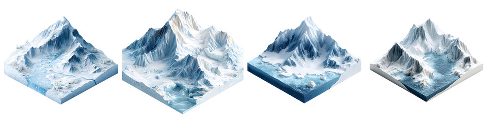 Fototapeta premium Isometric Mountain Landscape Set. 3D Render Isolated on White.