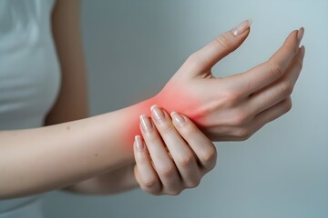 Woman Holding Painful Wrist &ndash; Medical Concept of Inflammation or Arthritis with Realistic Detail