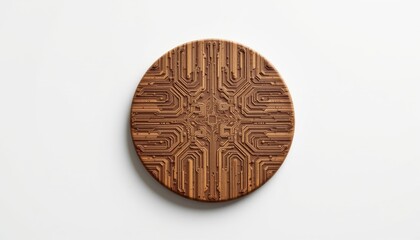 Fototapeta premium a high resolution, ultra sharp isolated sap circuit plate made from hybrid tree fiber weave, placed on a pure white background with no shadow or minimal soft shadows only