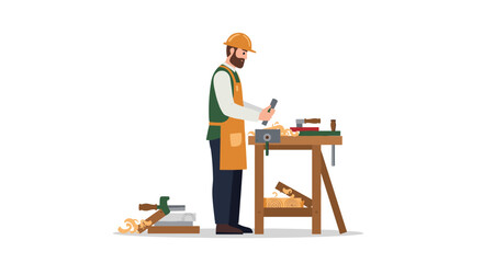 Carpenter at work: craftsman shaping wood in workshop scene