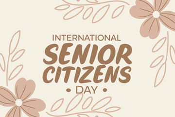 Obraz premium International Senior Citizens Day text with floral and leaf motifs vector