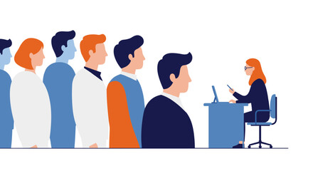 Queue of diverse professionals waiting for an interview consultation with hr specialist