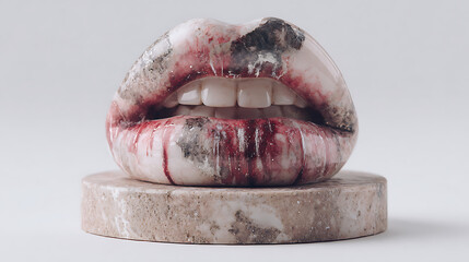 Halloween dirty, bloody lips with teeth isolated