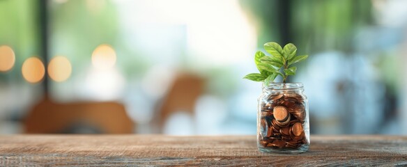 The coins in a jar symbolize growth and financial prosperity.