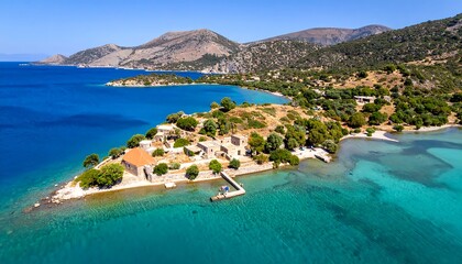 Coastal landscape with buildings on an island