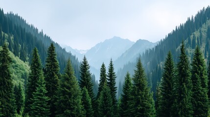 Obraz premium Serene Mountain Landscape Surrounded by Lush Green Trees