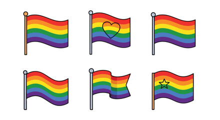 Rainbow flags with symbols celebrating diversity and inclusion