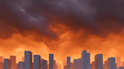 Fototapeta premium Dramatic Sunset Over Urban Skyline with Dark Storm Clouds