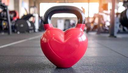 Red heart-shaped kettlebell in gym