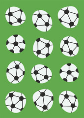 Poster with soccer balls in doodle style. Playful sport illustration.