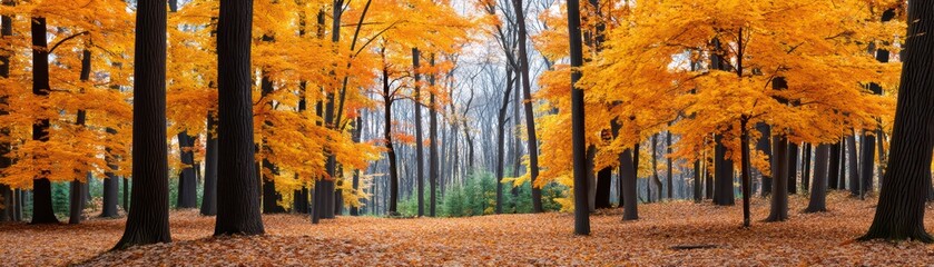 Vibrant Autumn Forest with Orange and Yellow Leaves