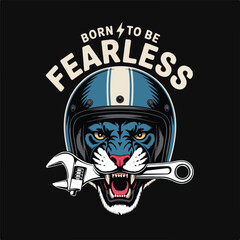 Fearless tiger rider with wrench and motorcycle helmet