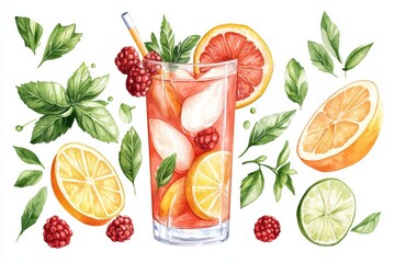 Refreshing Summer Beverage with Fruits and Mint Leaves