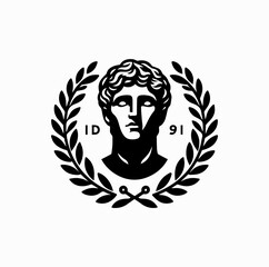 Minimalist Black Vector Logo of Roman Emperor Bust with Laurel Wreath Isolated on White Background